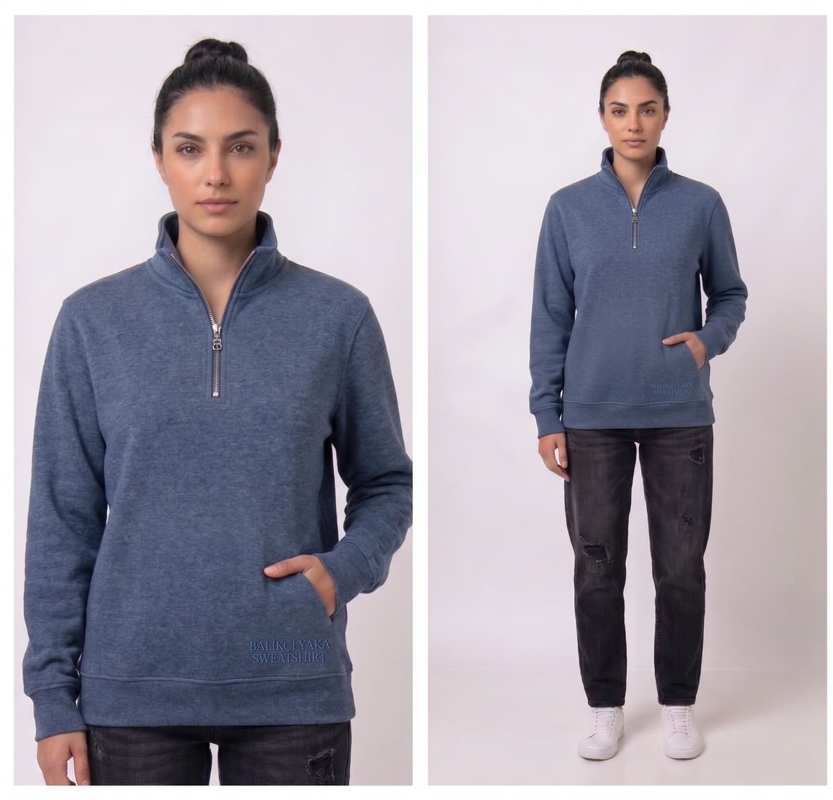 Balıkçı Yaka Fileto Cepli Sweatshirt